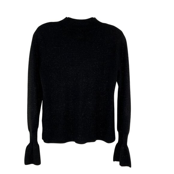 H&M Top Women‎ S Shimmer Black Bell Sleeve Mock Neck Knit Whimsigoth Dark Goth - Picture 2 of 14